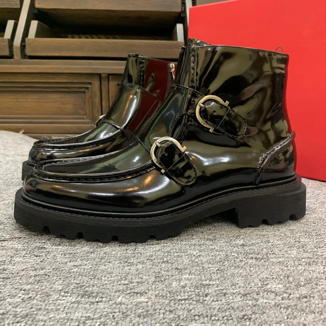 Men's shoes 💰960 🎁🎁🎁😈[Ferragamo] Men's high-top boots, the latest hot style, 1:1 original purchase quality, top quality, imported cowhide for the uppers, imported cowhide for the lining and feet, with original lightweight foam outsole, matching code 39-44, (38, 45 custom-made, non-refundable)